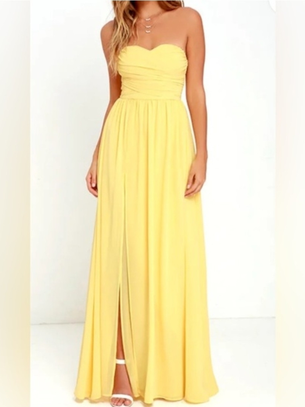 New With Tags Lulu's Strapless Yellow Maxi Dress with Sweetheart Neckline